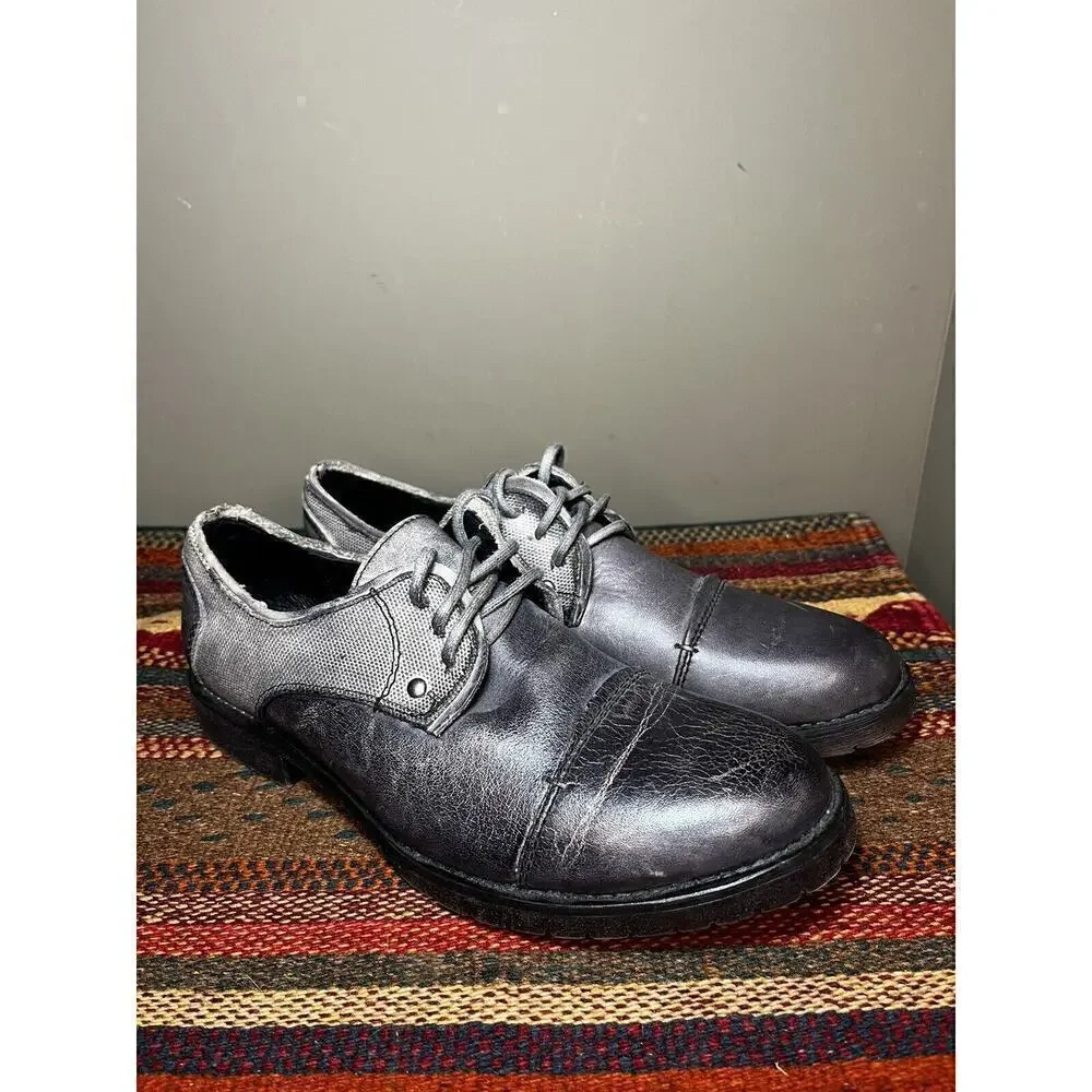 Bed Stu Mens Gray Lace Up Oxford Dress Shoe Washed Leather Sz 8.5 Eur 41.5